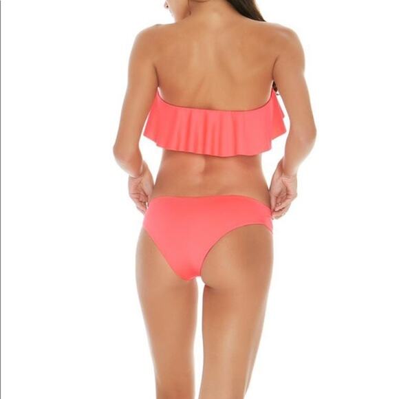 L*SPACE Lynn Coral Pink Strapless Bandeau Style Ruffle Flounce Bikini Top Size L - Picture 9 of 11